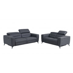 Two Piece Indoor Dark Gray Italian Leather Five Person Seating Set