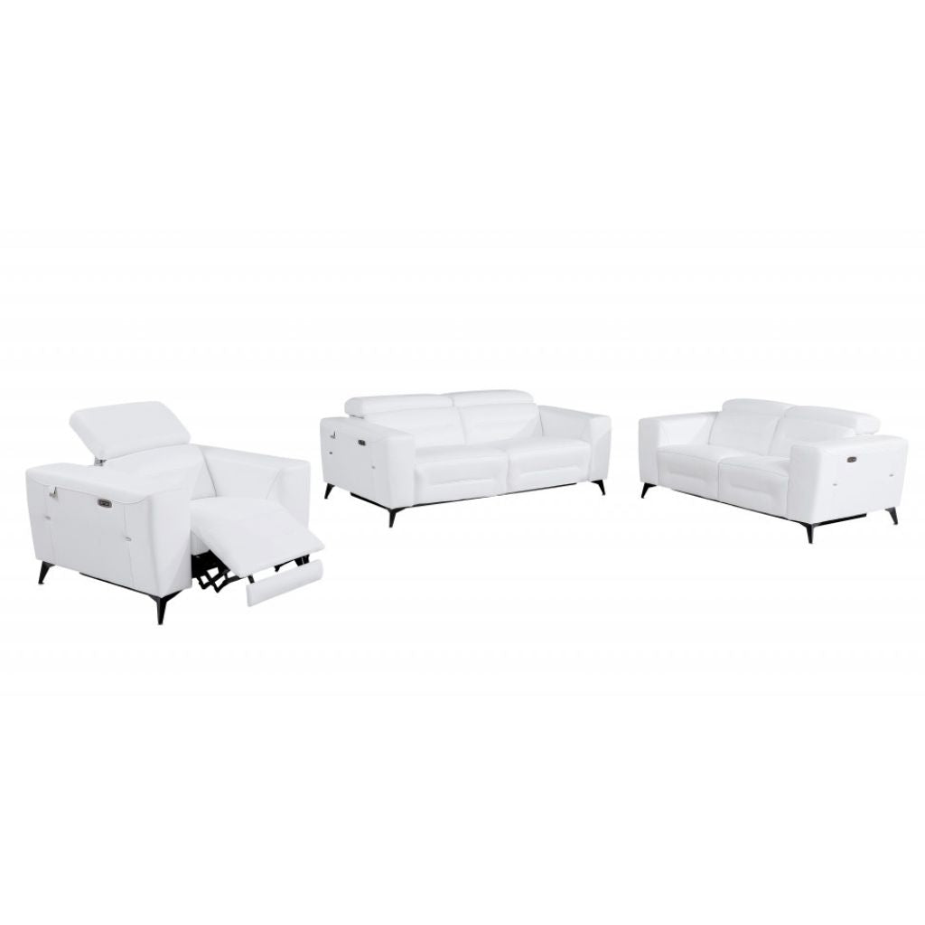 Three Piece Indoor White Italian Leather Six Person Seating Set