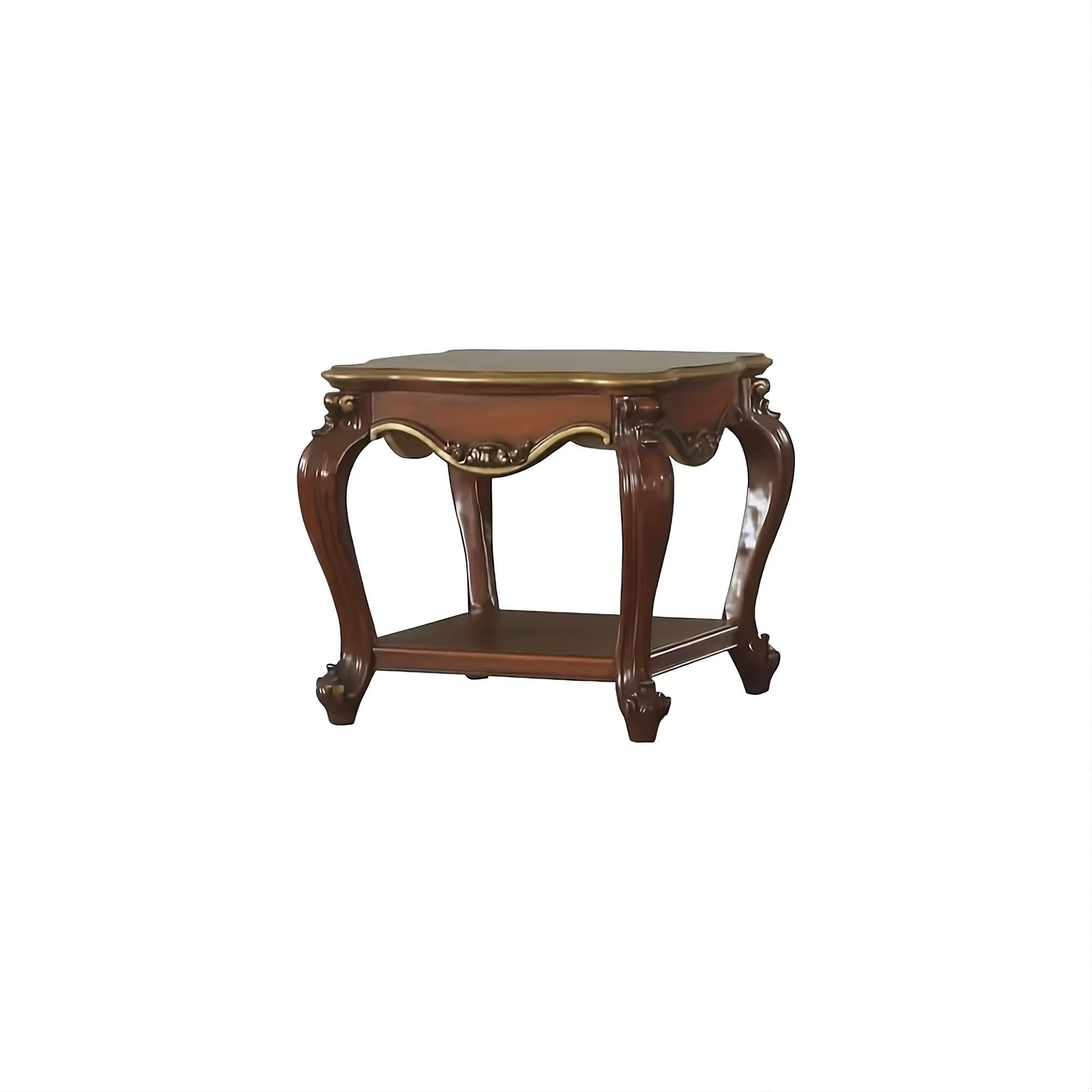 24" Honey Oak Solid Wood And Polyresin Square End Table With Shelf