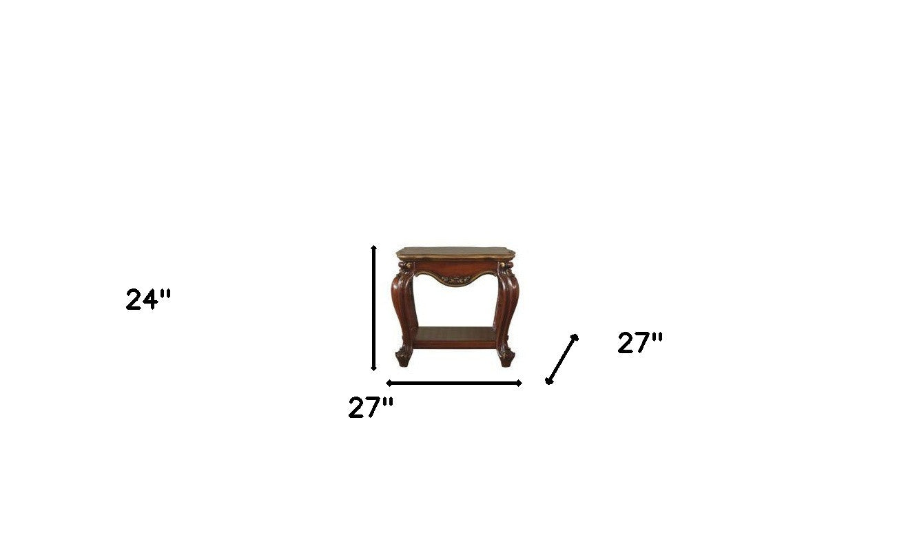 24" Honey Oak Solid Wood And Polyresin Square End Table With Shelf