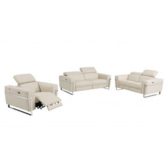 Three Piece Indoor Beige Italian Leather Six Person Seating Set