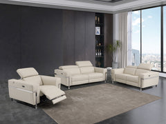 Three Piece Indoor Beige Italian Leather Six Person Seating Set