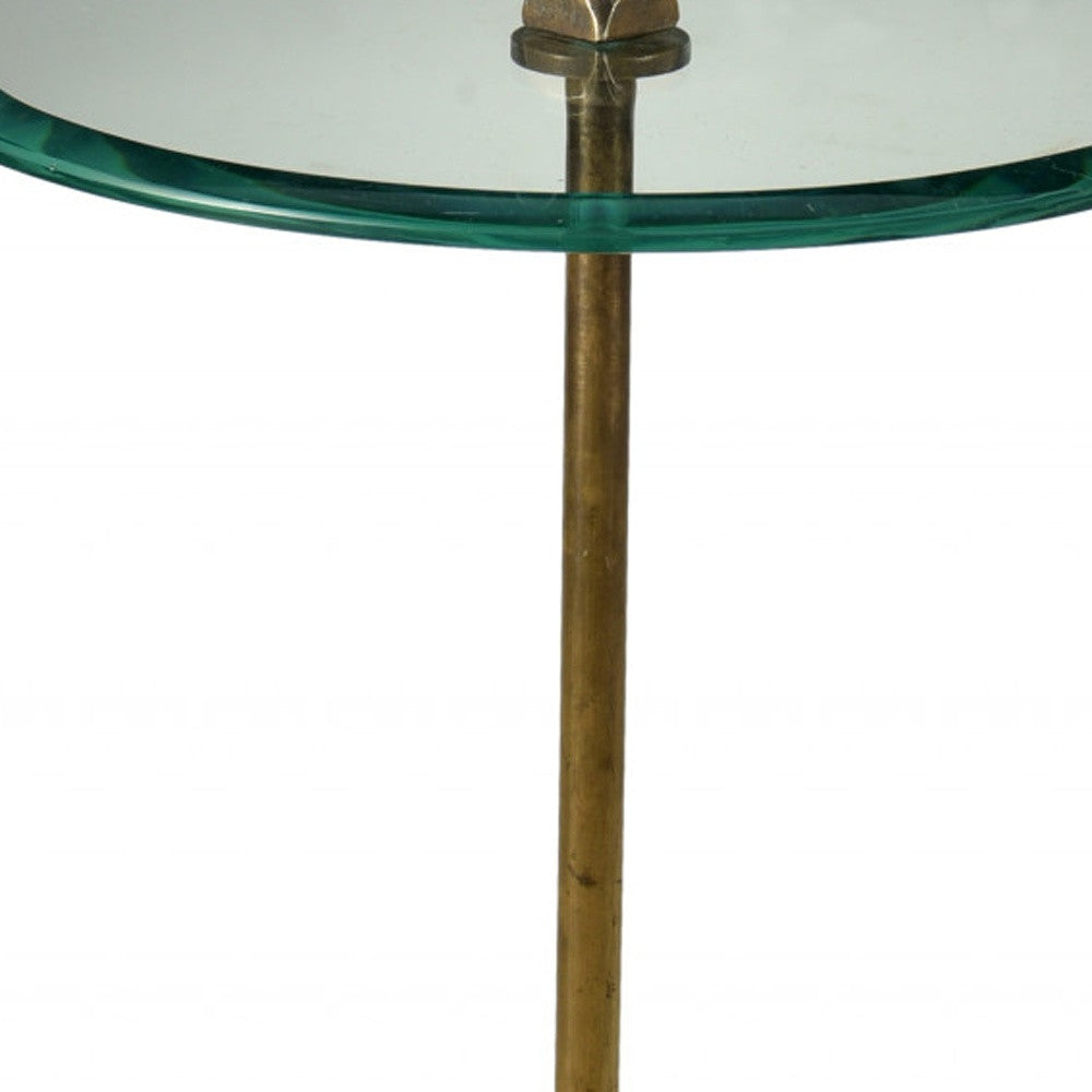 22" Black And Clear Glass And Marble Round End Table