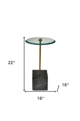 22" Black And Clear Glass And Marble Round End Table