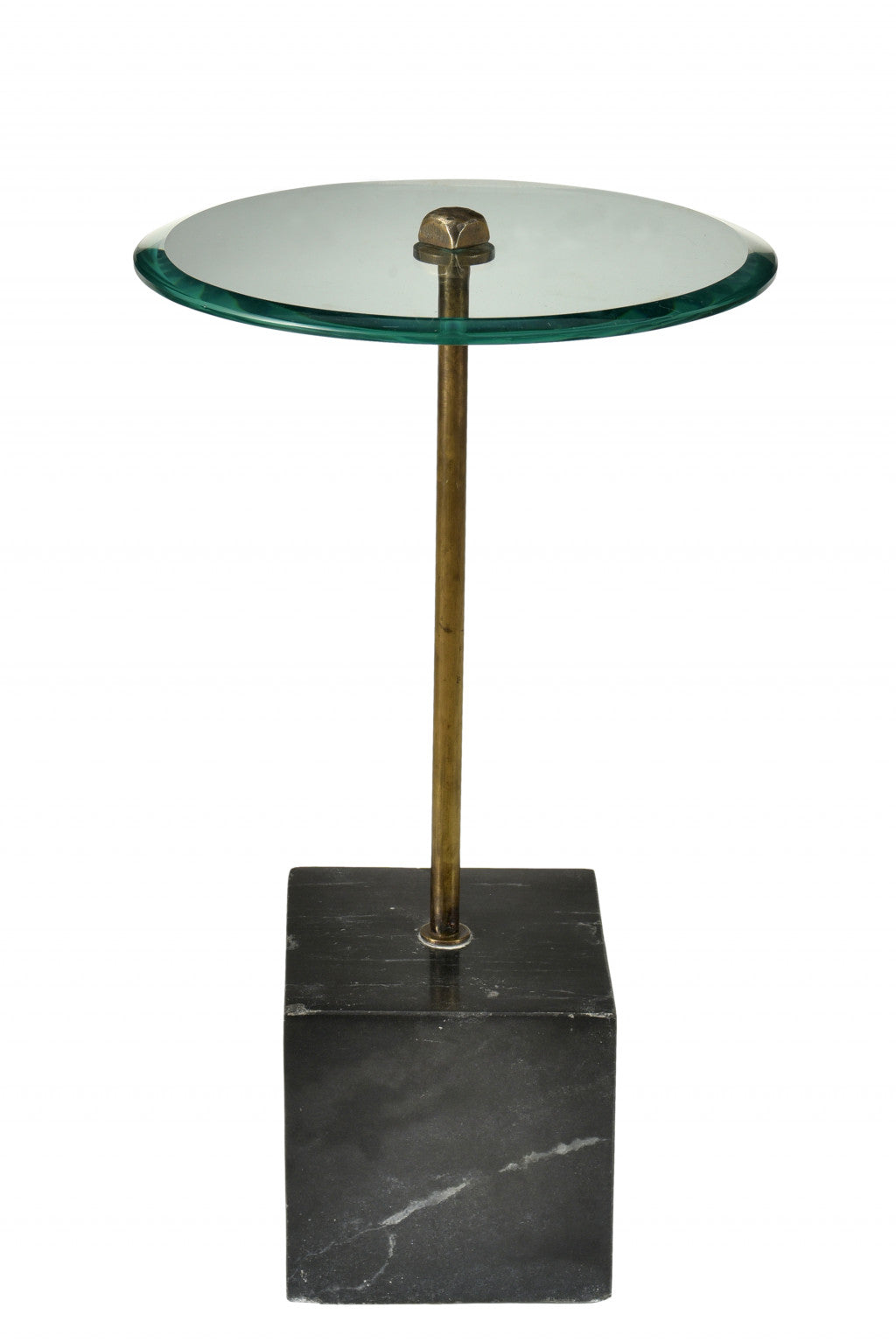 22" Black And Clear Glass And Marble Round End Table