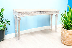 54" White Solid Wood Distressed Console Table