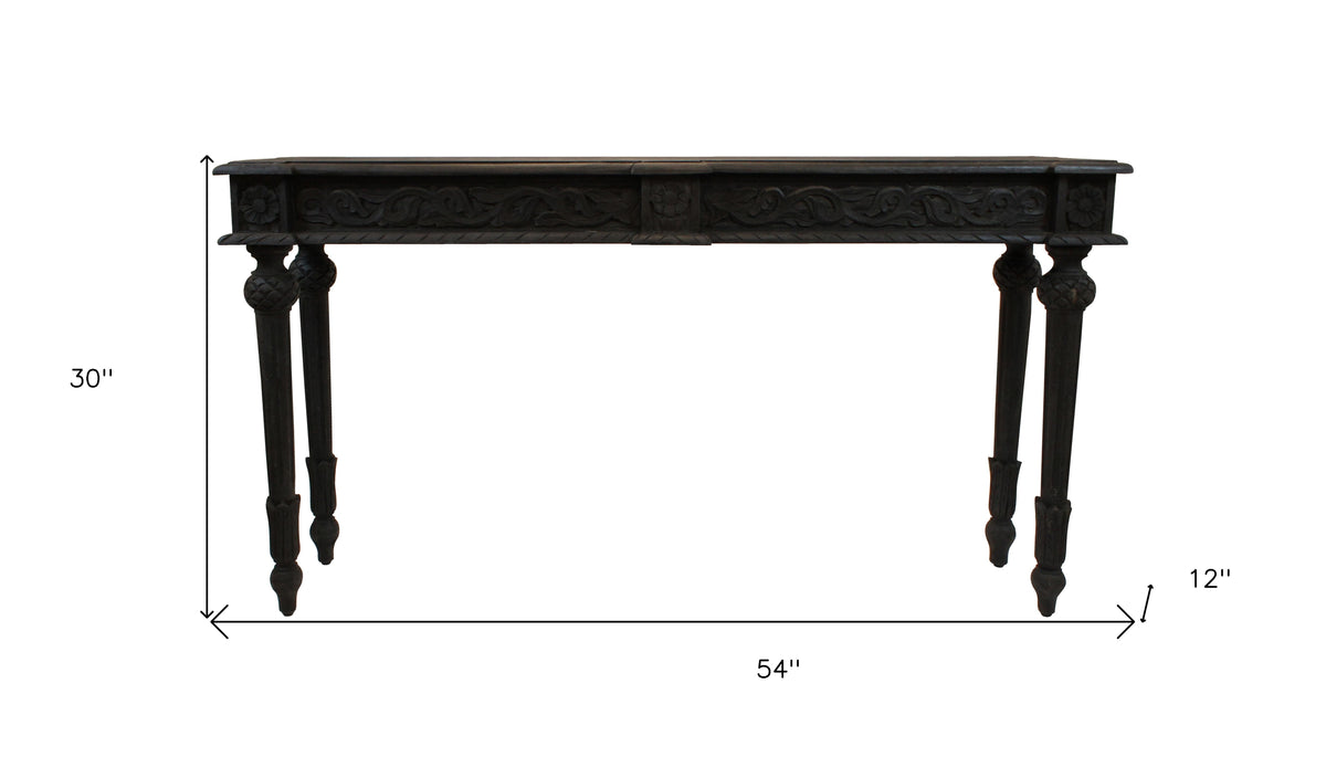 54" Gray Solid Wood Distressed Console Table