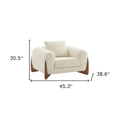 45" Cream And Wood Brown Sherpa Arm Chair