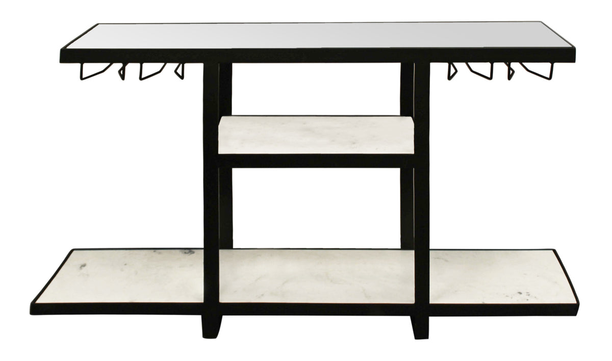 58" White and Black Glass Floor Shelf Console Table With Storage