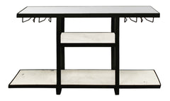 58" White and Black Glass Floor Shelf Console Table With Storage