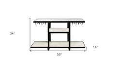 58" White and Black Glass Floor Shelf Console Table With Storage