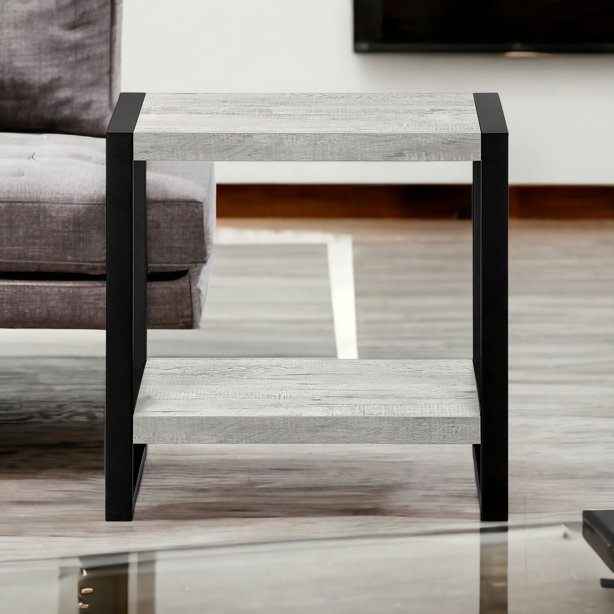 24" Black And Grey End Table With Shelf