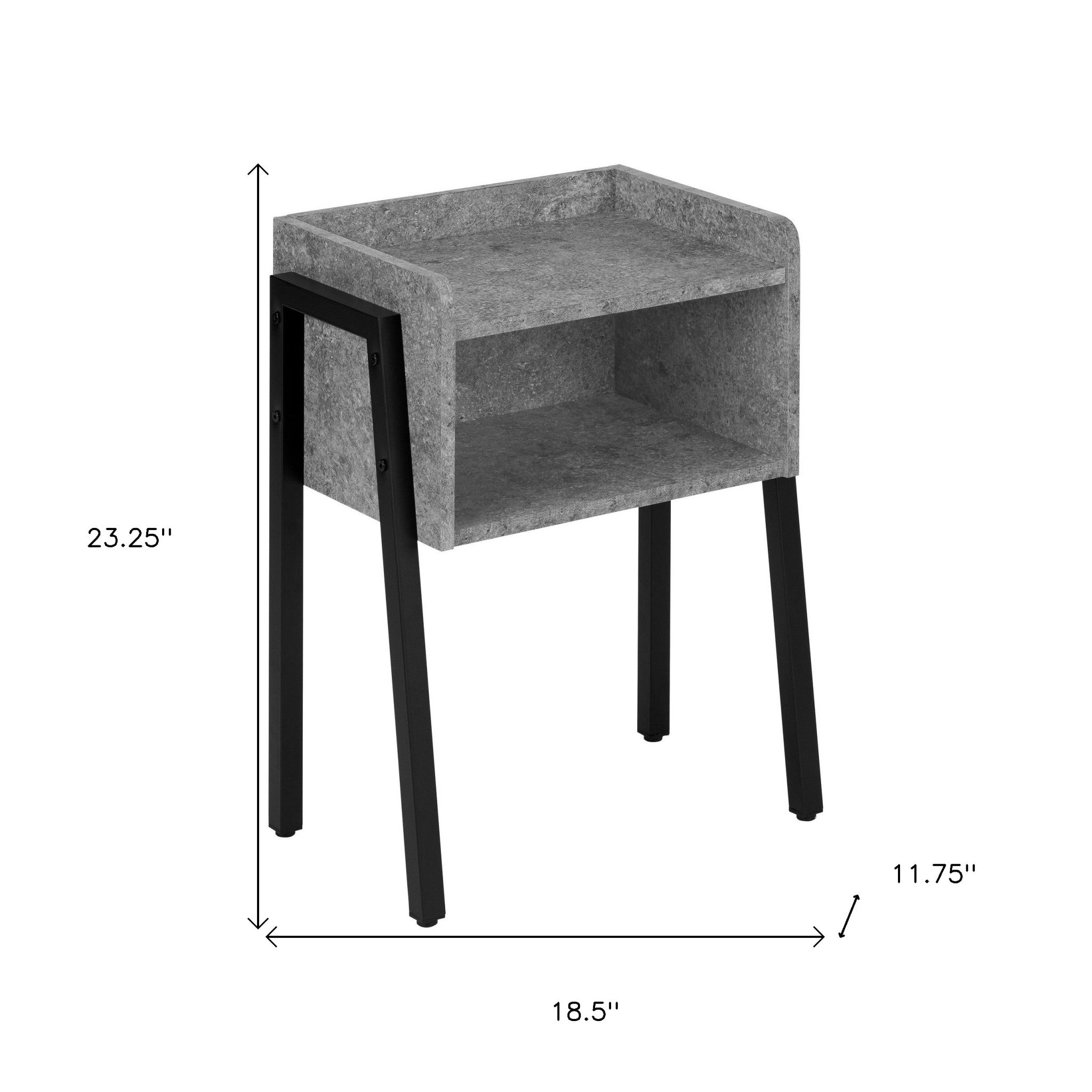 23" Black And Grey Faux Stone End Table With Shelf