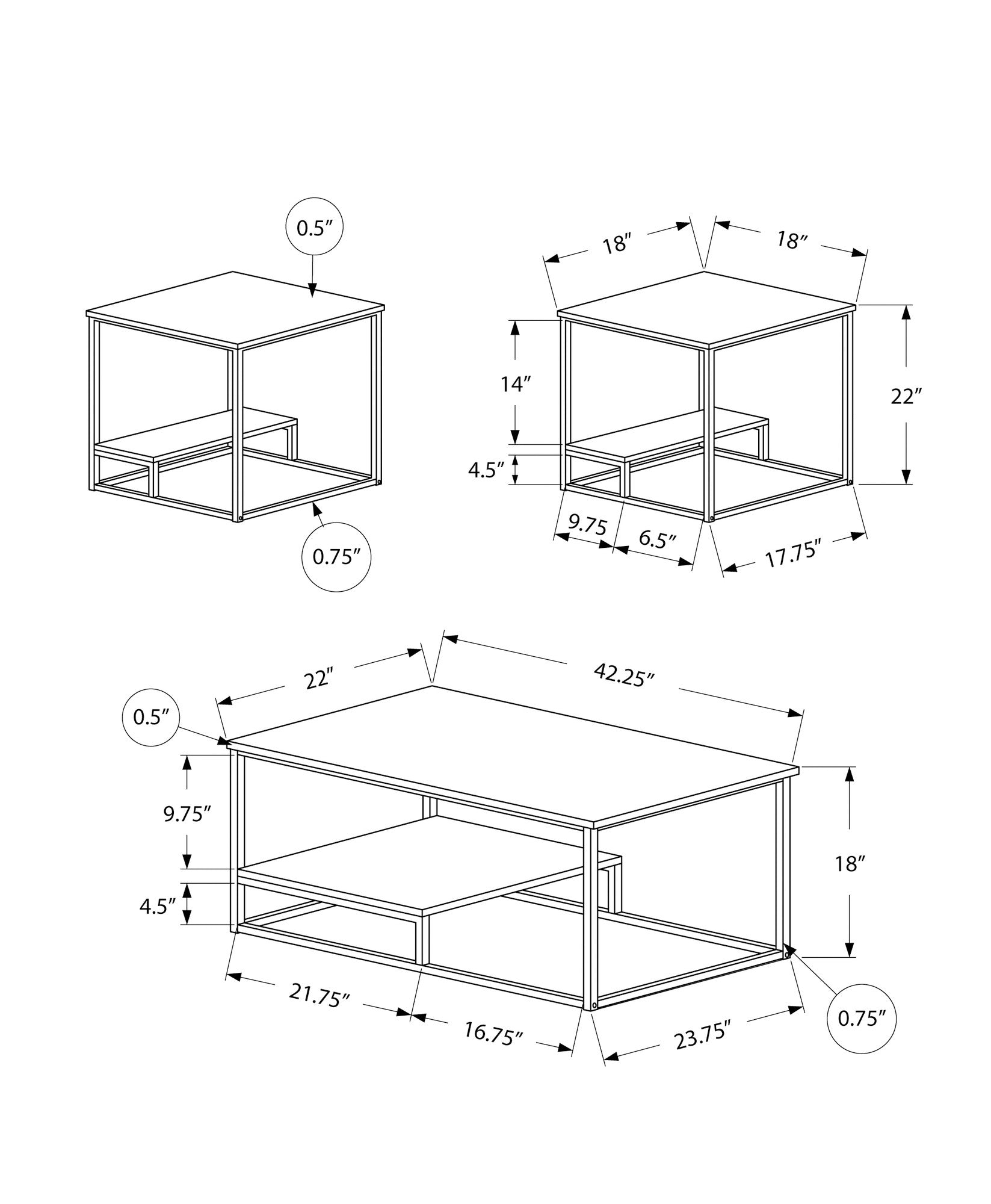 Set Of Three 42" White Rectangular Coffee Table With Shelf