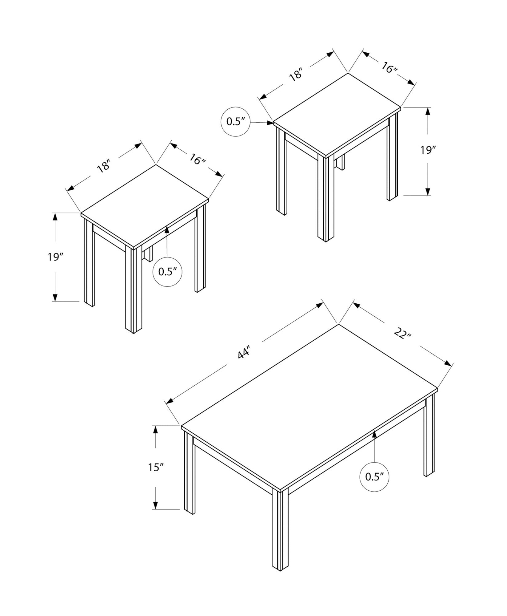 Set Of Three 44" Gray Rectangular Coffee Table