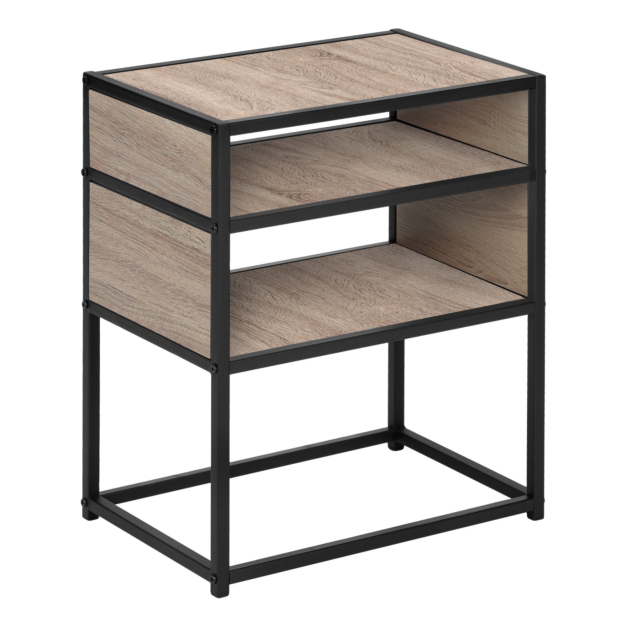 22" Black And Dark Taupe End Table With Two Shelves