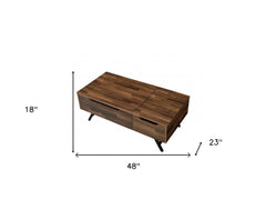 48" Walnut Rectangular Lift Top Coffee Table With Drawer