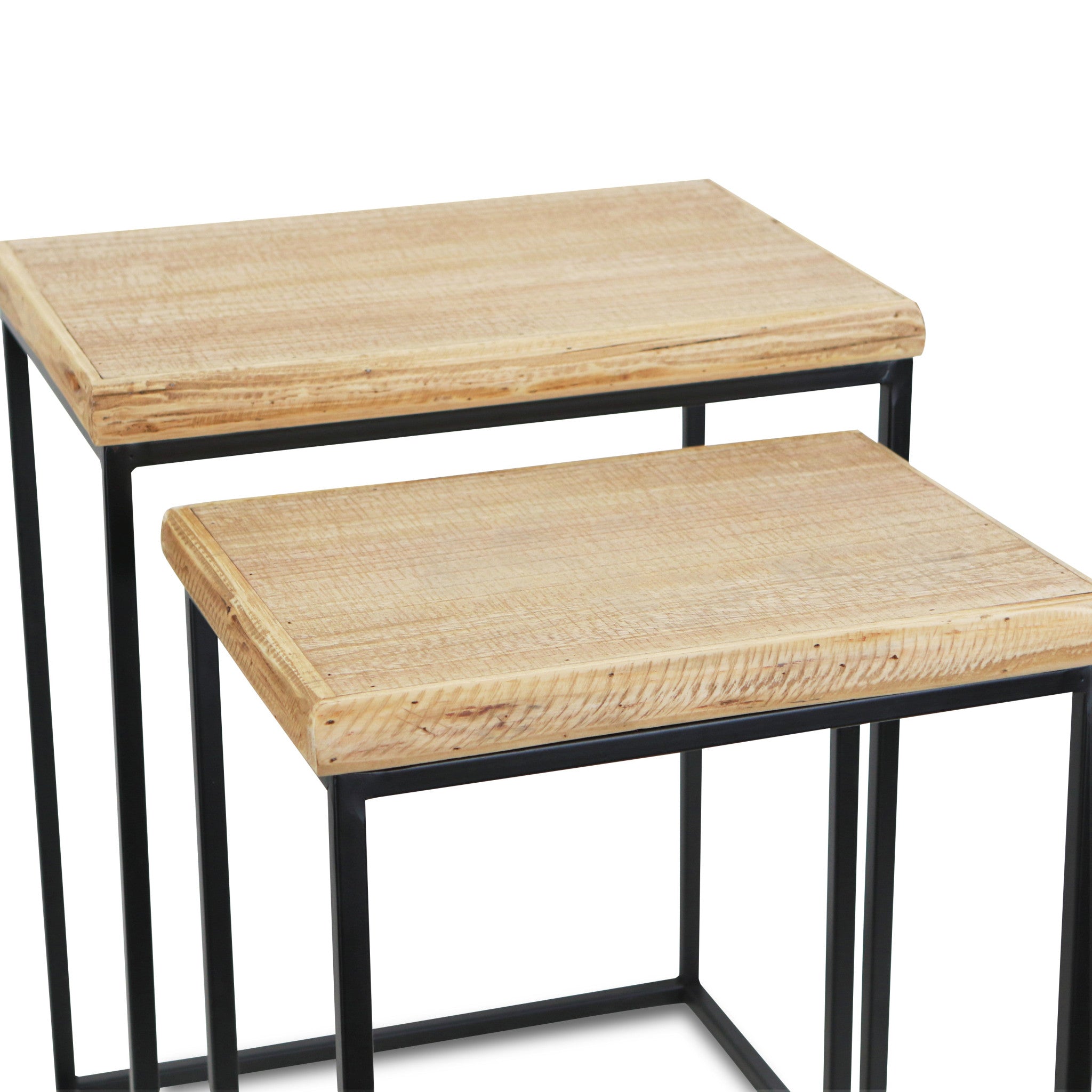 Set Of Two 25" Black And Brown Solid Wood And Steel Rectangular Nested Tables