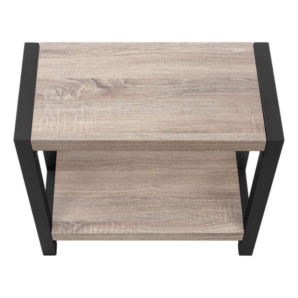 22" Black And Dark Taupe End Table With Shelf