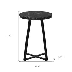 22" Black Faux Marble Round End Table