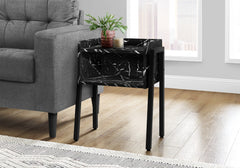 23" Black Faux Marble End Table With Shelf