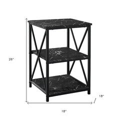 26" Black Faux Marble End Table With Two Shelves