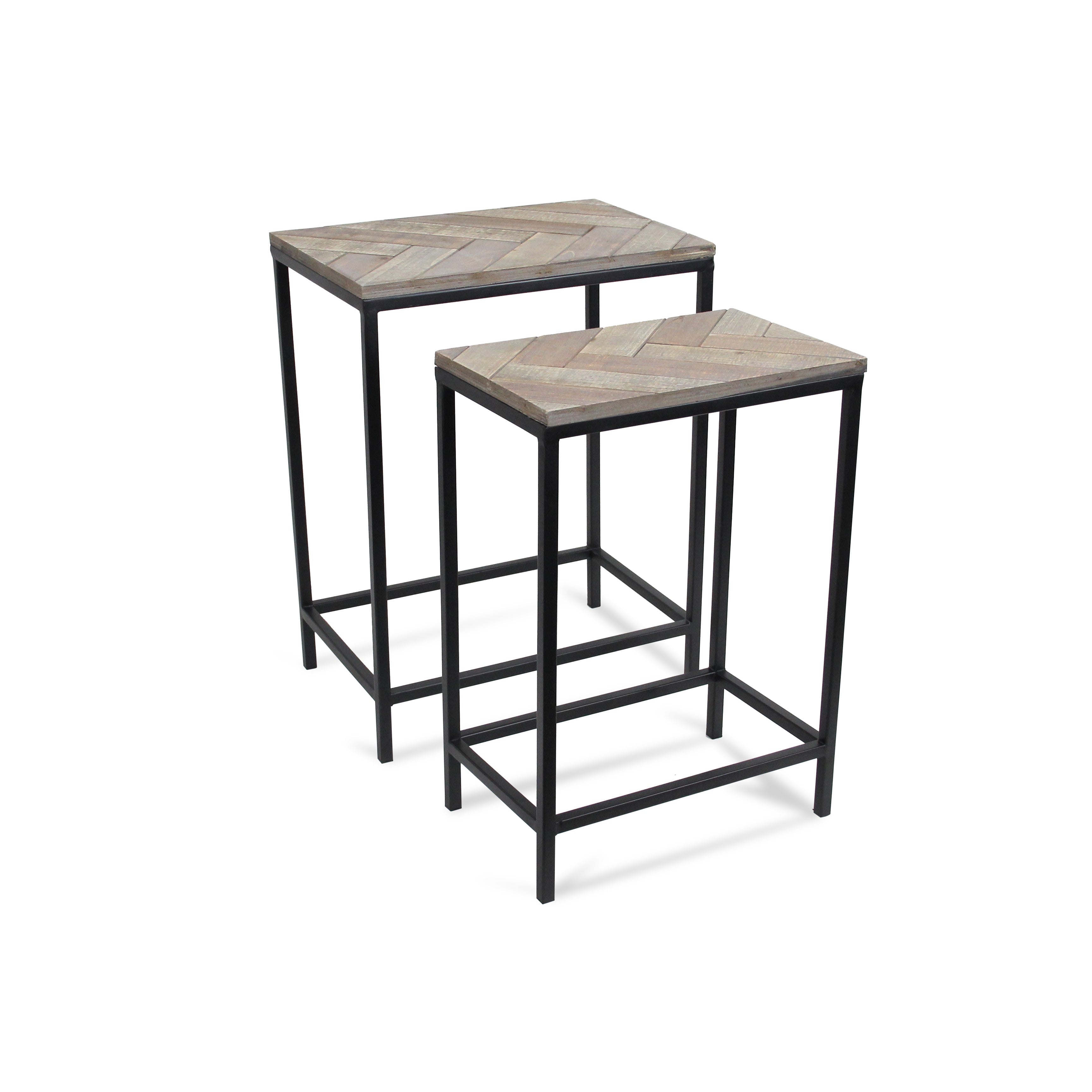 Set Of Two 24" Black And Brown Solid Wood And Steel Nested Tables