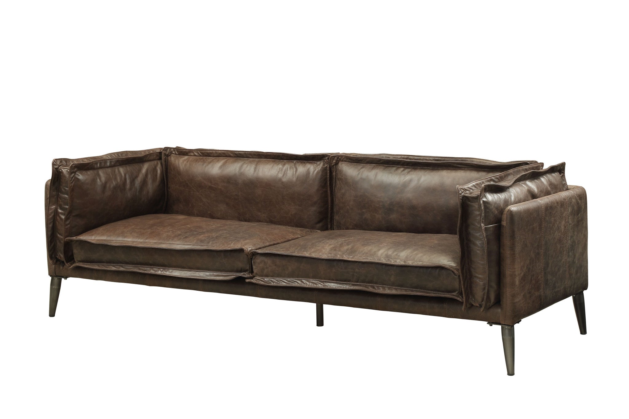 71" Chocolate And Silver Top Grain Leather Loveseat