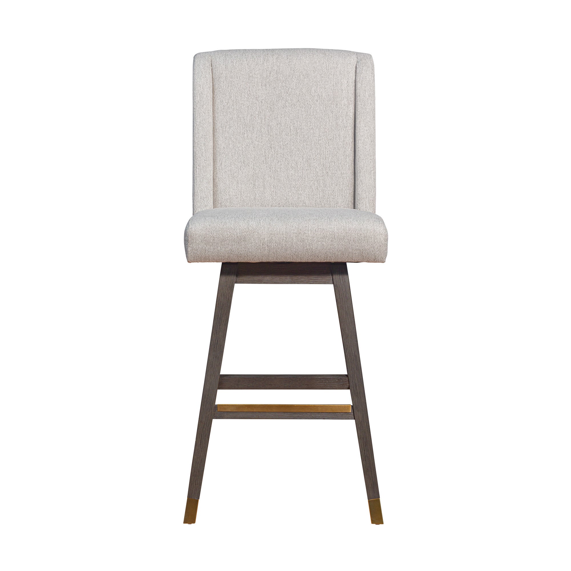 30" Taupe And Gray Solid Wood Swivel Bar Chair