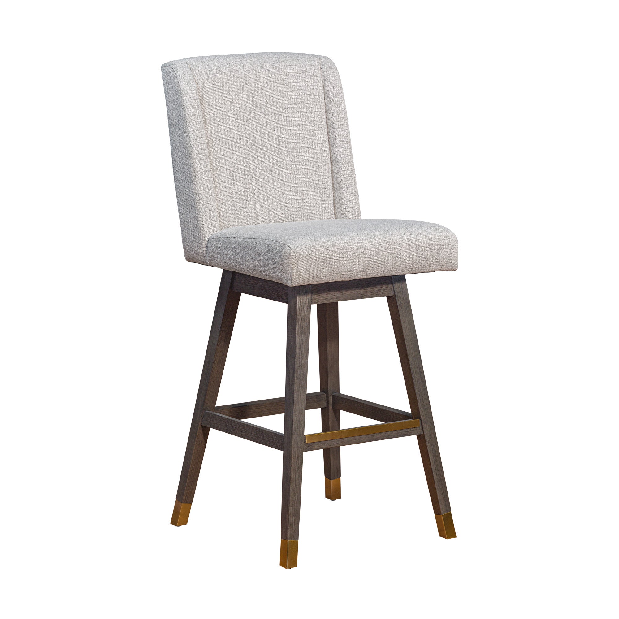 30" Taupe And Gray Solid Wood Swivel Bar Chair