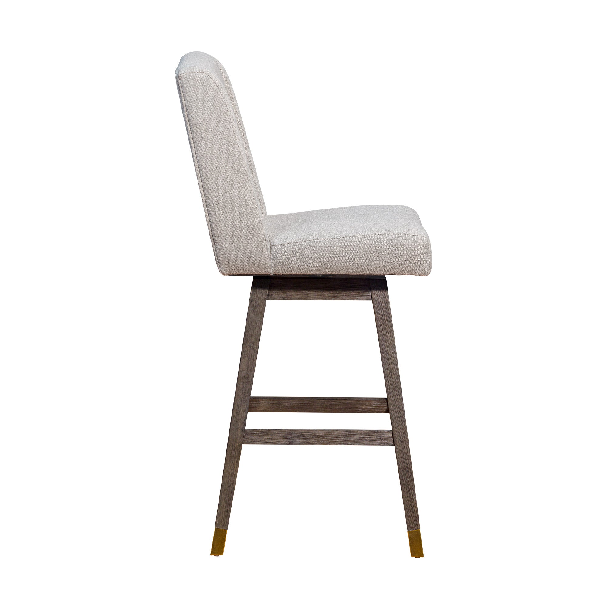 30" Taupe And Gray Solid Wood Swivel Bar Chair