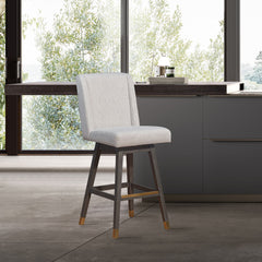 30" Taupe And Gray Solid Wood Swivel Bar Chair