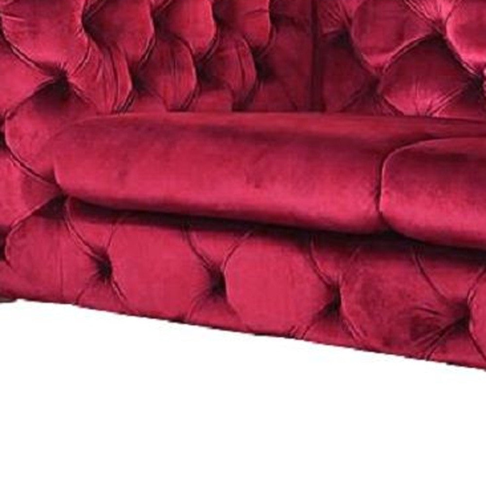 75" Red And Silver Velvet Loveseat