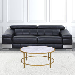 36" White And Gold Faux Marble Round Coffee Table