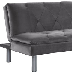 66" Gray Velvet And Silver Sleeper Sofa