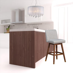 30" Taupe And Brown Solid Wood Swivel Bar Chair