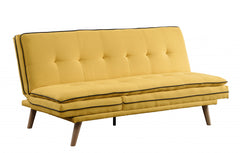 72" Yellow Linen And Brown Sofa