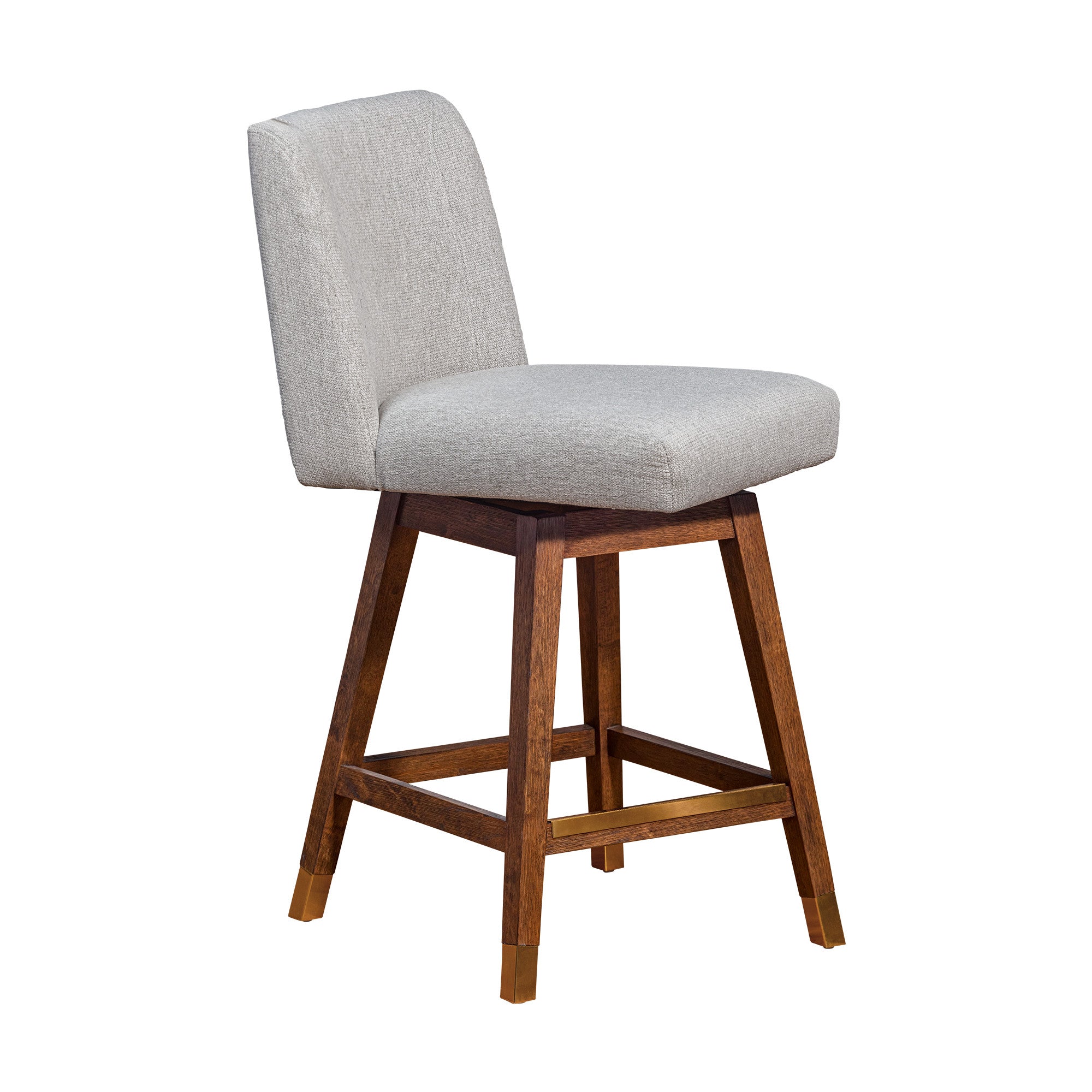 26" Taupe And Brown Solid Wood Swivel Bar Height Bar Chair