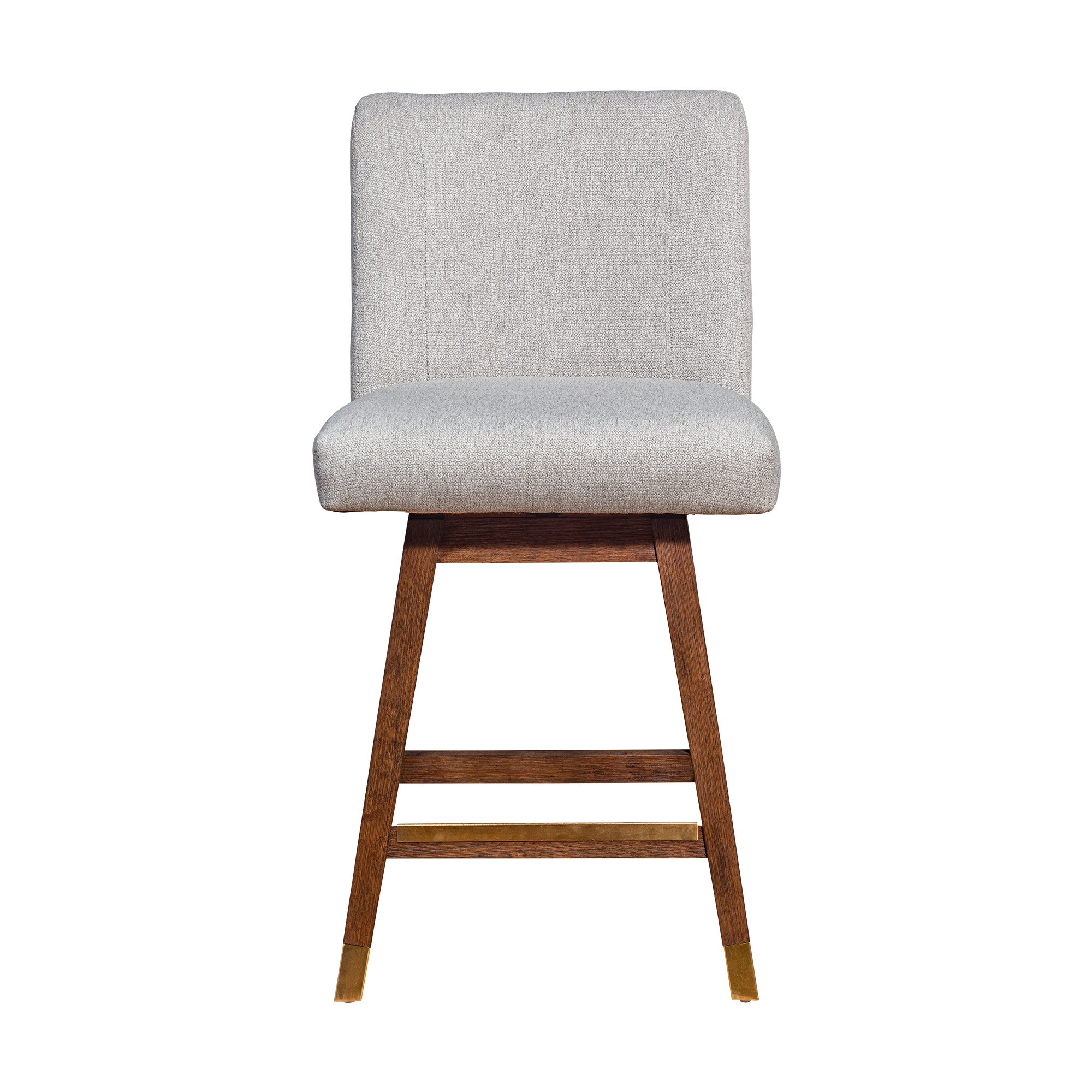 26" Taupe And Brown Solid Wood Swivel Bar Height Bar Chair
