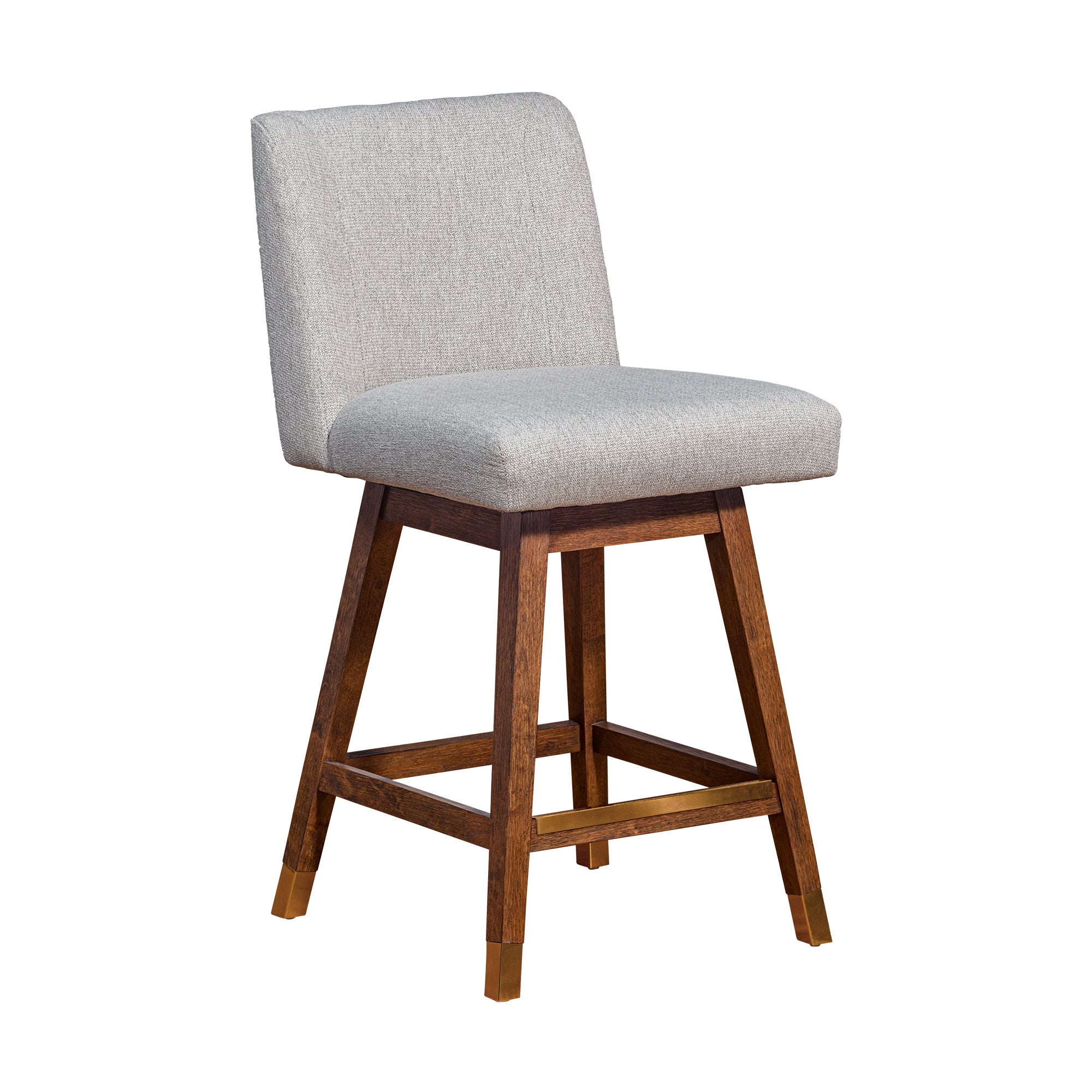 26" Taupe And Brown Solid Wood Swivel Bar Height Bar Chair