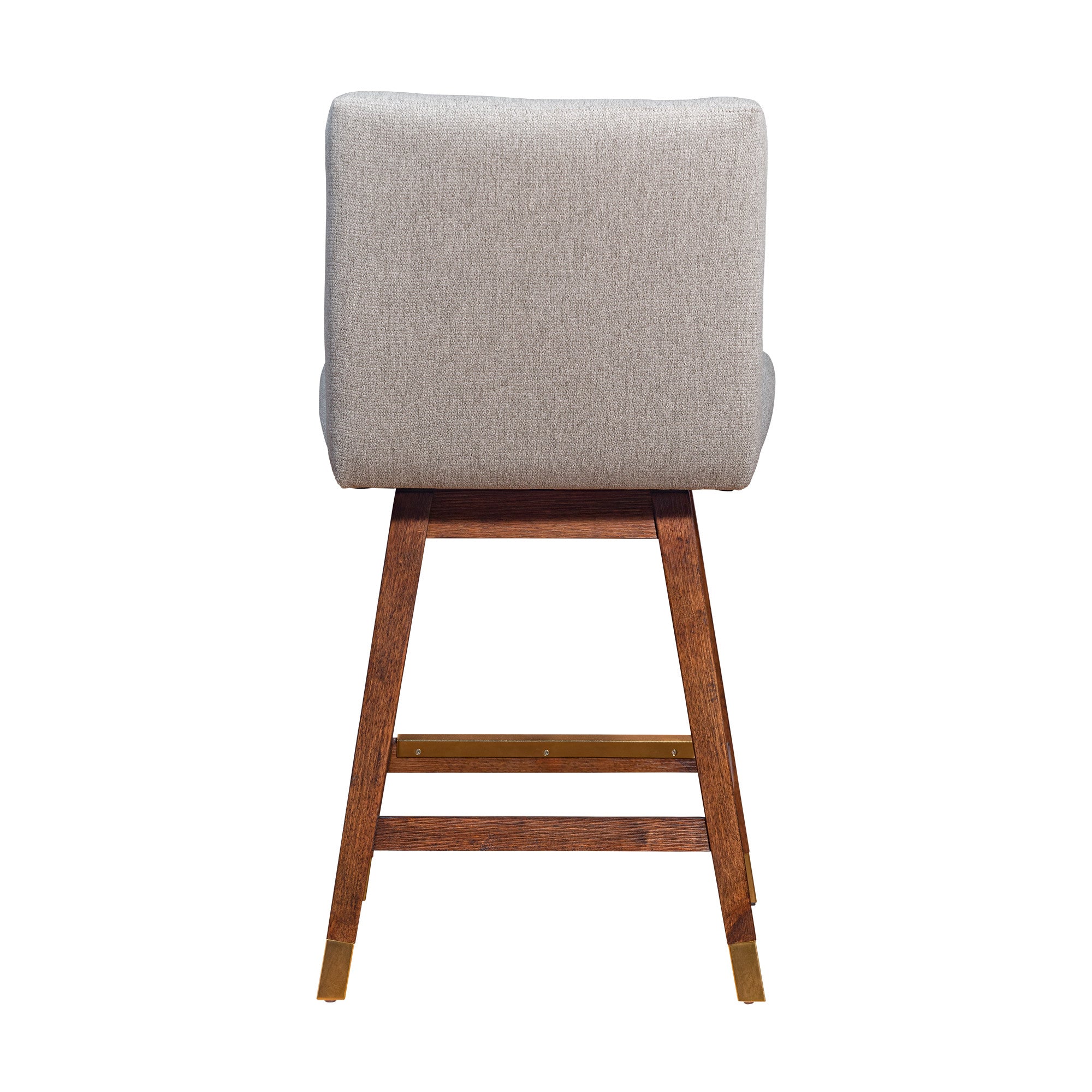 26" Taupe And Brown Solid Wood Swivel Bar Height Bar Chair