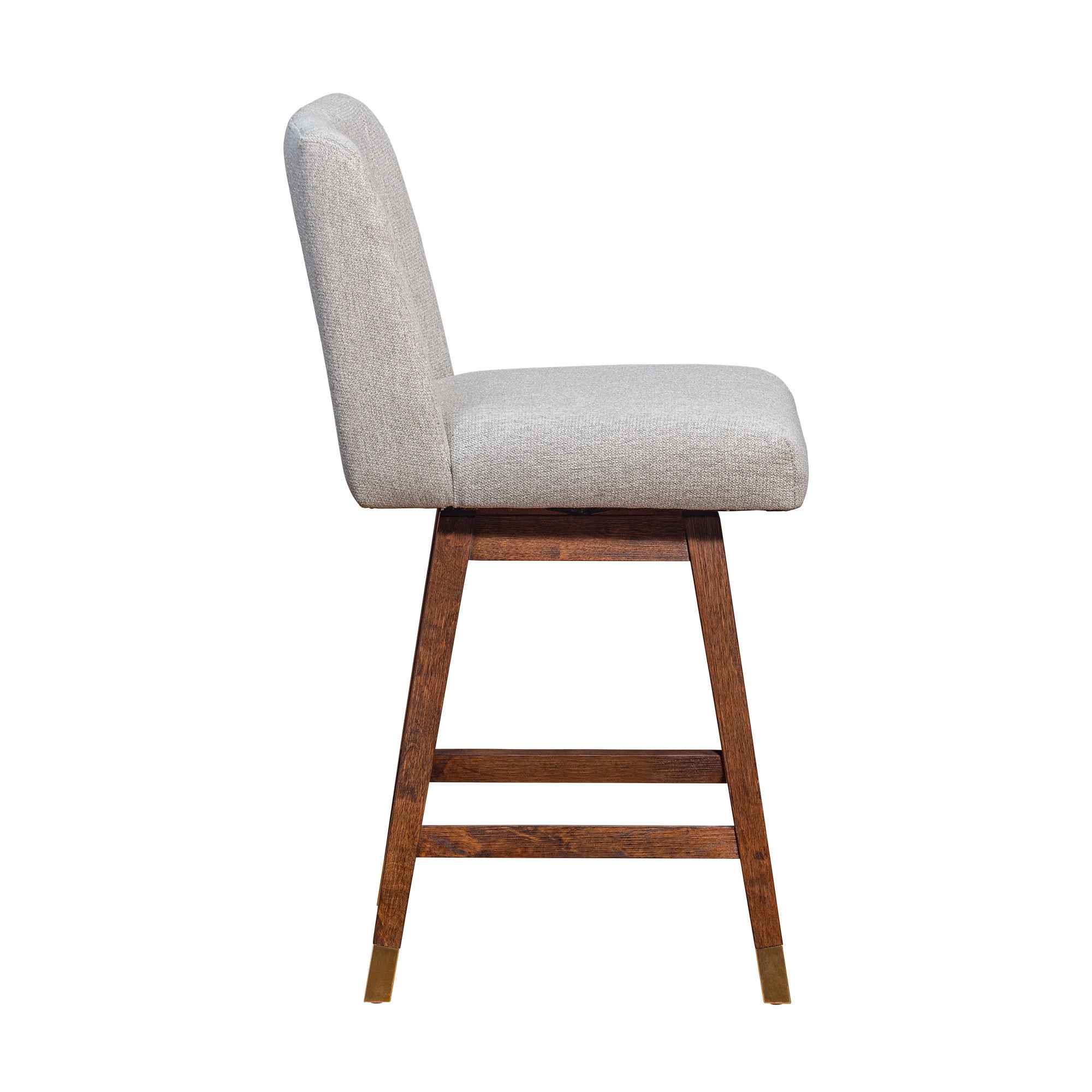 26" Taupe And Brown Solid Wood Swivel Bar Height Bar Chair