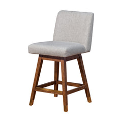 26" Taupe And Brown Solid Wood Swivel Bar Height Bar Chair