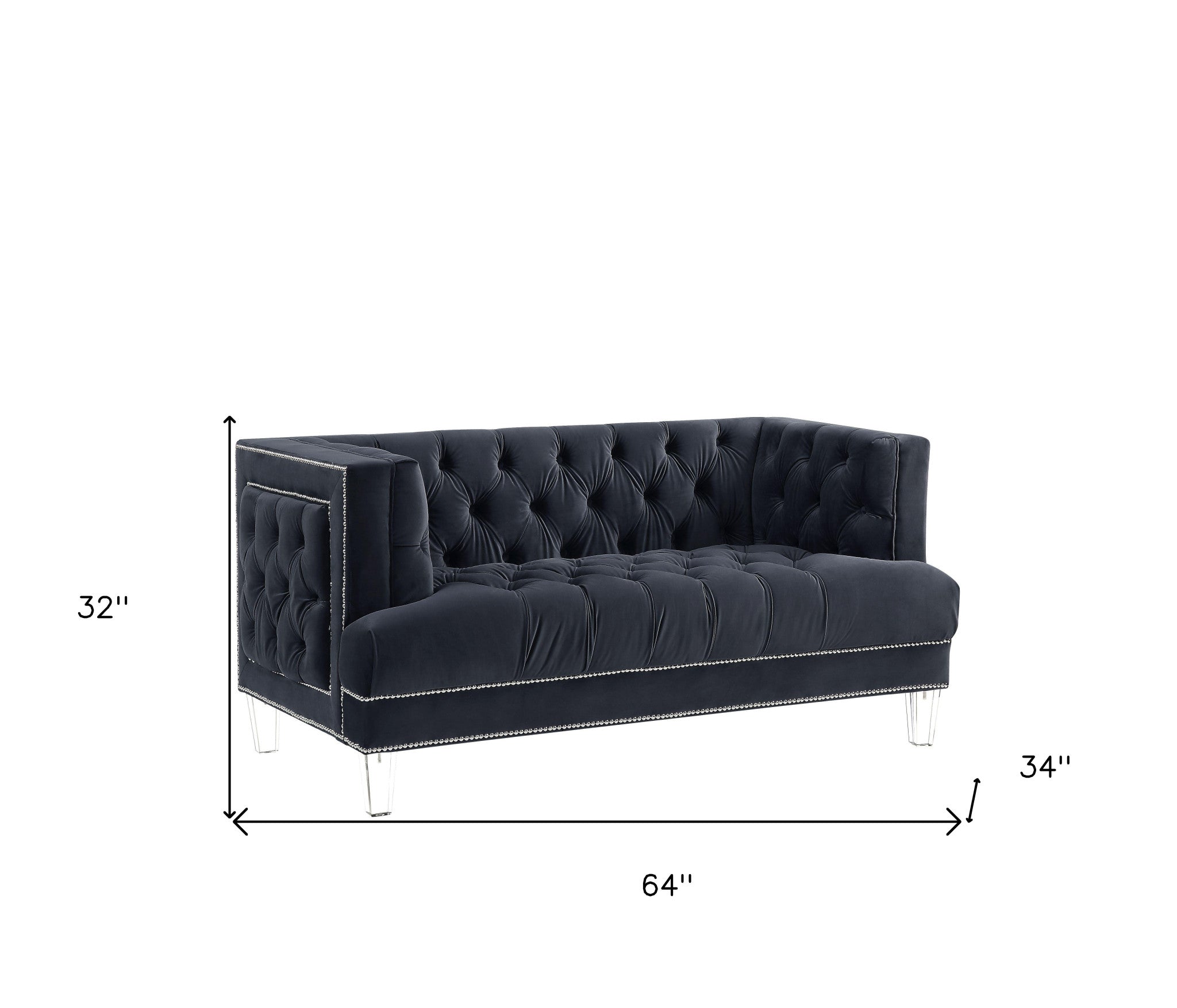 64" Charcoal And Silver Velvet Loveseat