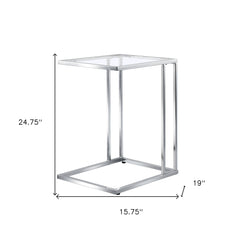 25" Chrome And Clear Glass Square End Table