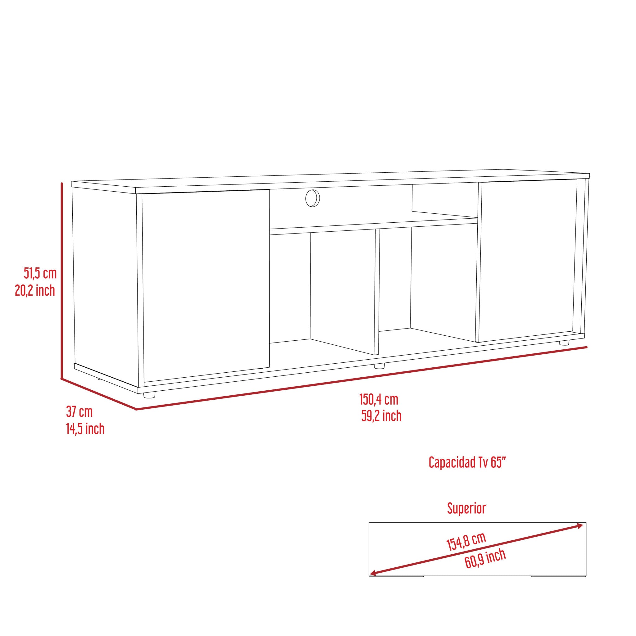 59" Brown and Black Cabinet Enclosed Storage TV Stand