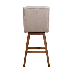 30" Taupe And Brown Solid Wood Swivel Bar Chair