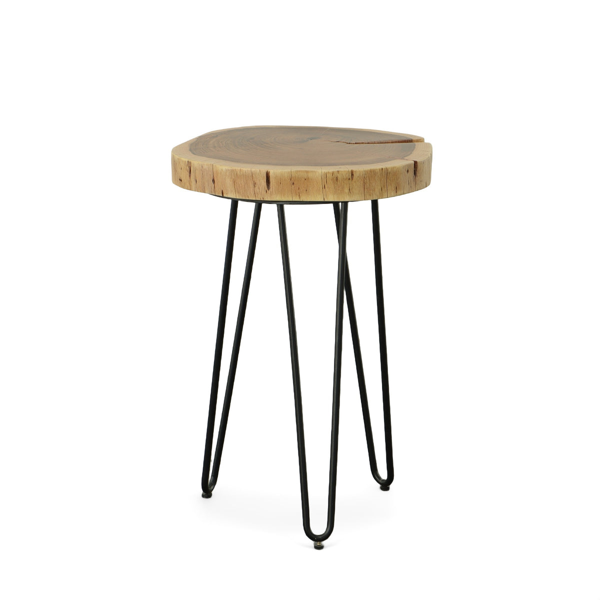 26" Black And Natural Solid Wood Live Edge Round End Table