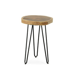 26" Black And Natural Solid Wood Live Edge Round End Table