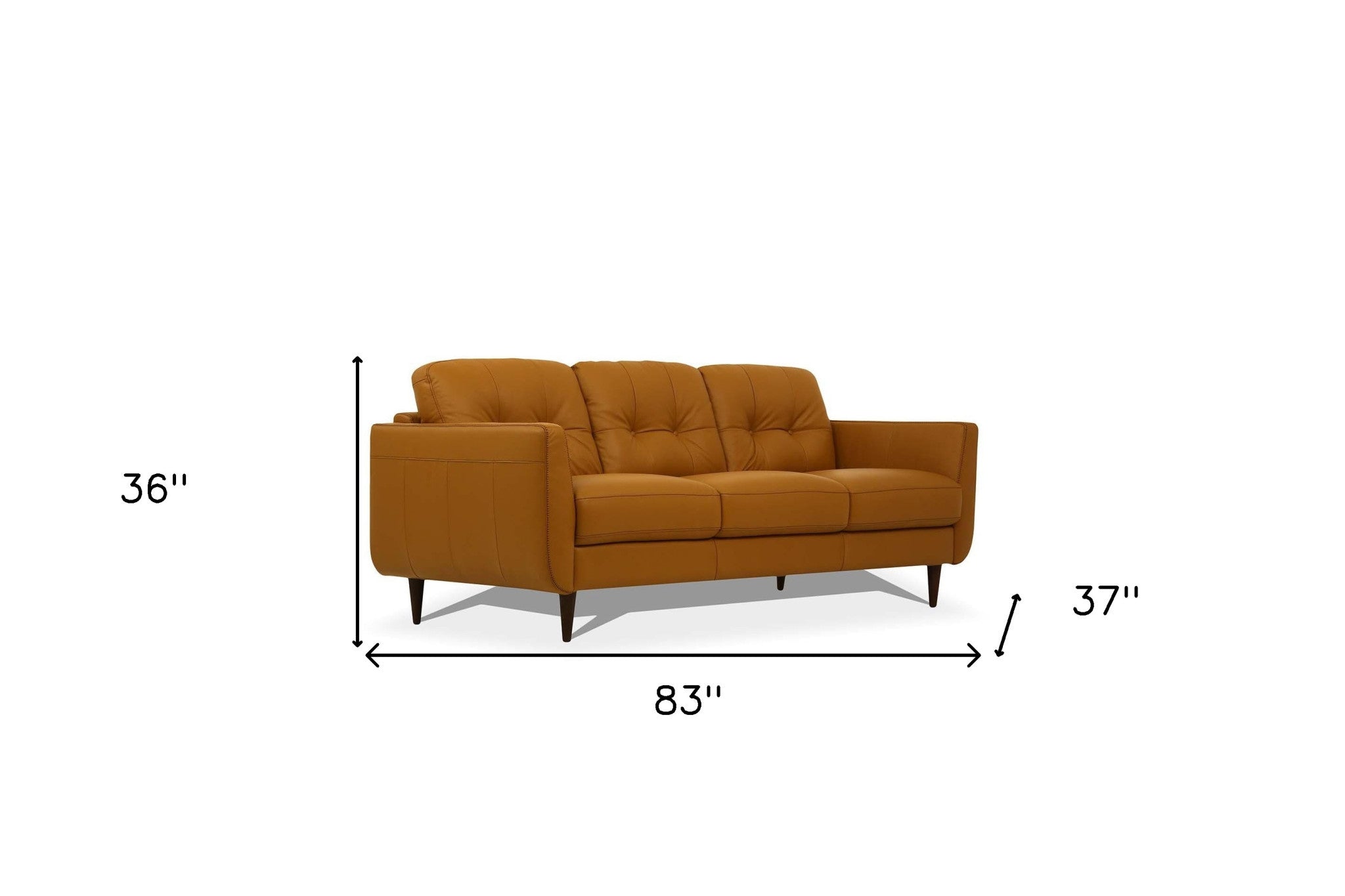 83" Camel Leather And Black Sofa